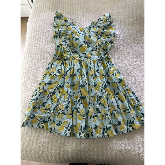 French Connection Girls 12–14 Lemon Print Ruffle Dress Summer Cotton Resort - Picture 4 of 6